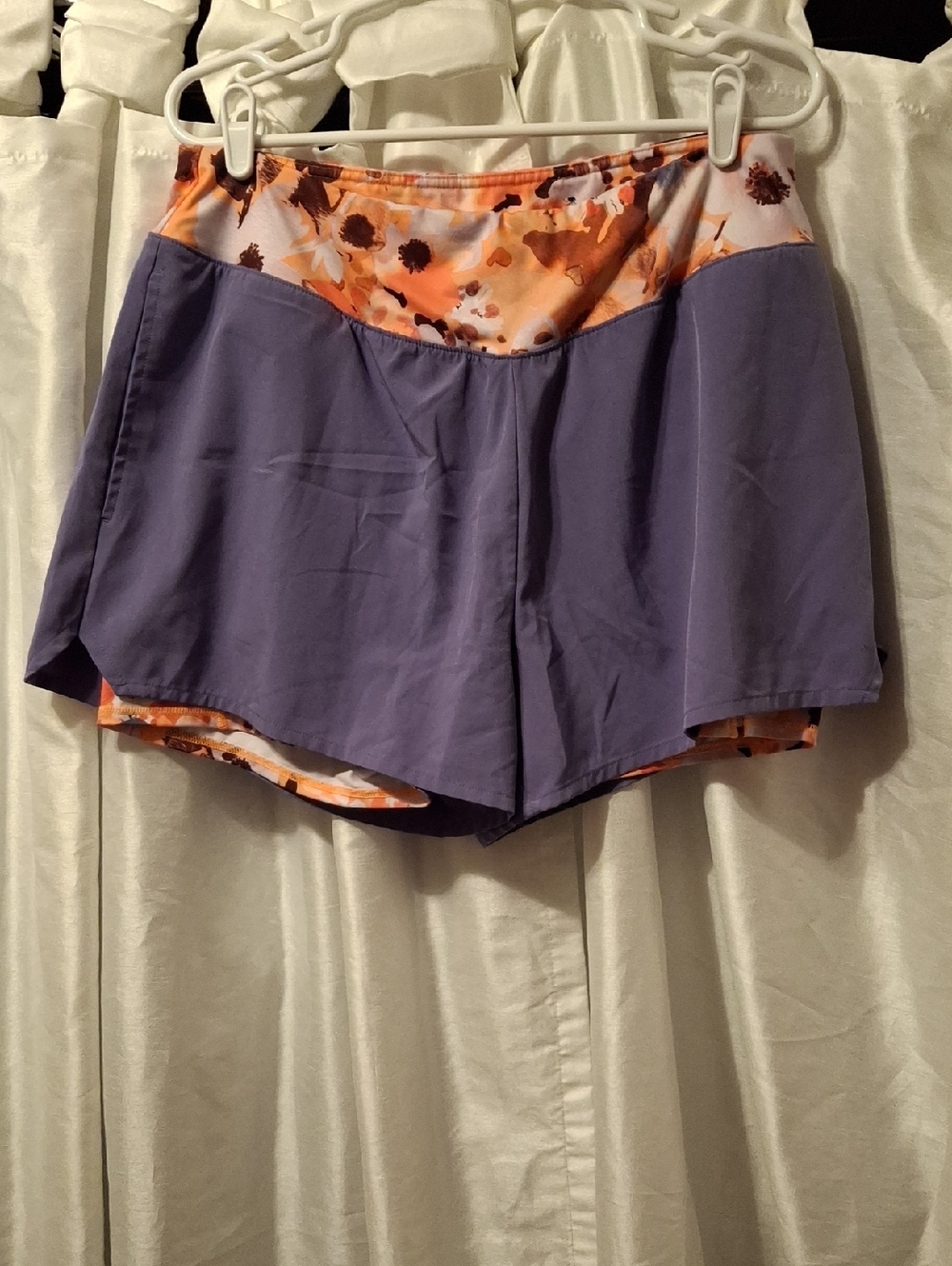 tek gear Purple Athletic Shorts with Orange Floral Waistband